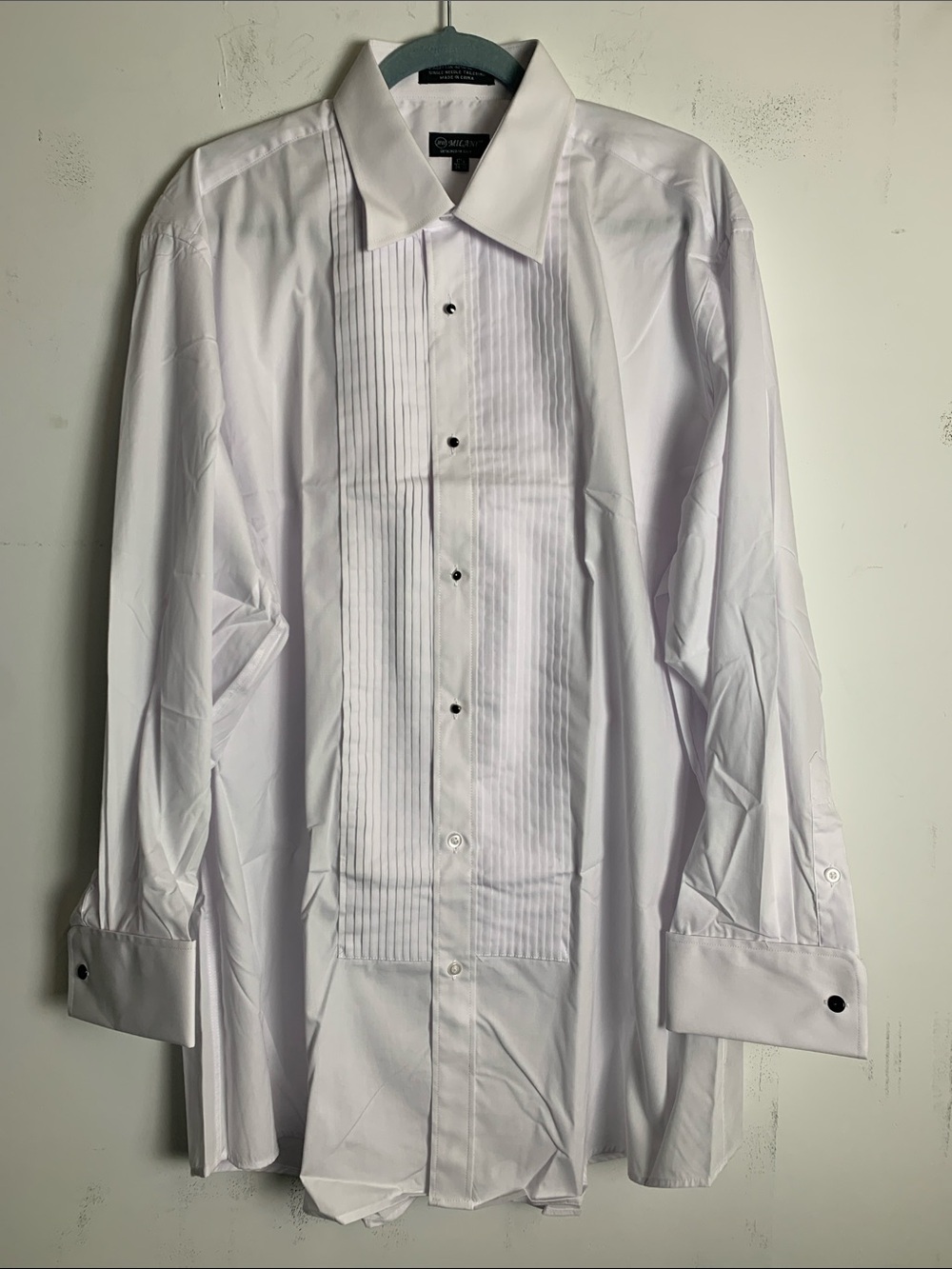 Milani Men’s White Pleated Front Formal Dress Shirt
